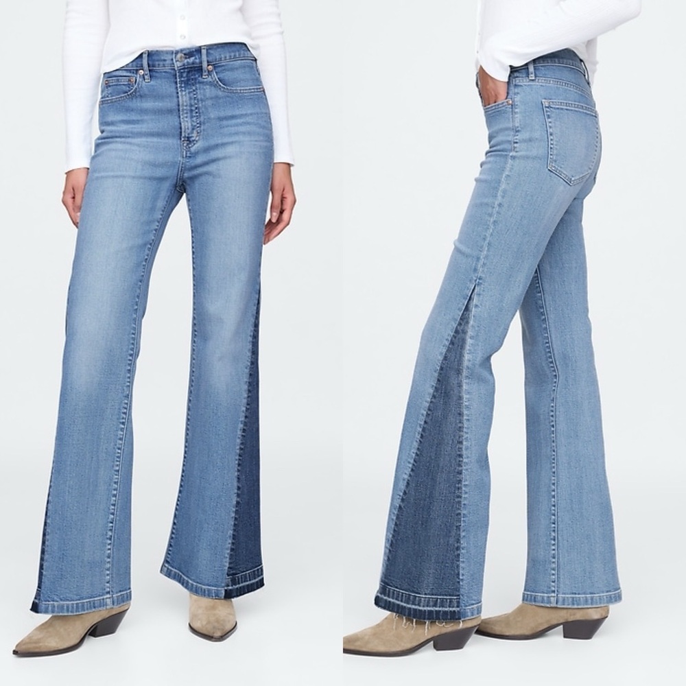 GAP | High Rise Patched '70s Flare Jeans in Medium Indigo Sz. 29 - Picture 3 of 10